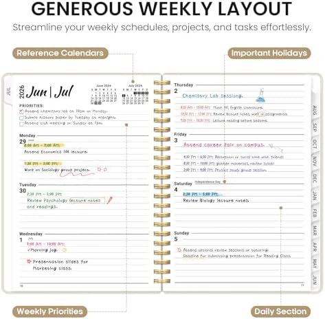 Taja Planner 2026-2027, 6.3" x 8.5" Calendar Planner, Jul 2026-Jun 2027 | A5 Hardcover Weekly & Monthly Academic Year Planner, Large Planning Agenda With Tabs, School & Office Supplies, Beige