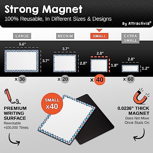 Attractivia Dry Erase Magnetic Labels 2.8 x 1.8 in, Pattern Borders, Small Dry Erase Magnets, 40-Pack, Colored Erasable Write-On All-Purpose Labels, for Office, Education, Home, Whiteboard