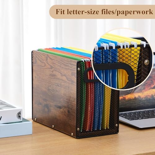 AmazingSpark Wooden Hanging File Organizer Box, 2 Pack Desktop Filing Box with Handles, Solid Wood & Metal File Organizer for Letter Size Hanging Folders, Home Office Storage Decor