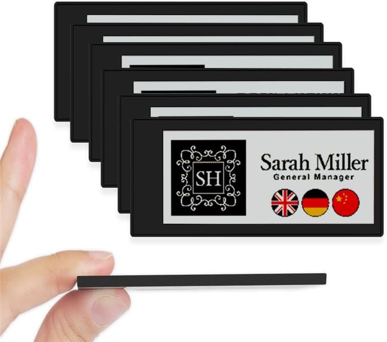 [Santek] EZ Sign NFC E-Paper Display – No Battery, Ultra-Thin 0.13”, Rewritable 4-Color Digital Display, App-Controlled (iOS/Android/PC), IP65 (Black, 2.9" 6pcs, No Stand and Clip Included)