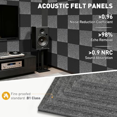 Fabric Bulletin Board 36"x24", 6-Pack Felt Wall Tiles, Gray