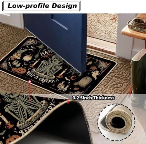 Baccessor Halloween Kitchen Rugs Set of 2, Vintage Skeleton Witch Black Kitchen Mats Low-Profile Non Slip Washable Rugs for Floor Home Decor 17x29 and 17x47 Inch