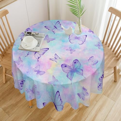Dreamy Butterfly Tablecloth, Colorful Butterflies Watercolor Blue Purple Print Table Cover for Outdoor Party Picnic Kitchen Dinning Table Decor, 70x70in