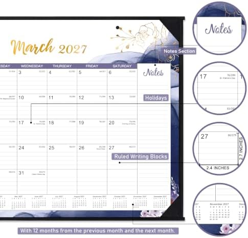 2027 Desk Calendar, Large Desktop Calendar from January - December 2027 | 22" x 17", Desk Pad Calendar, Monthly Desk Wall Planner, Ruled Blocks, Corner Protectors, Schedule Calendar for Home, Office