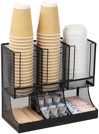 Mind Reader Multipurpose Countertop Organizer, Office Breakrooms, Cup and Condiment Station, Metal Mesh, Black