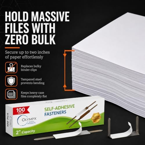 OLYMPX 100 Pcs of 1” Capacity Premium Self Adhesive Prong Paper Fastener Bases, 2.75 Inch Center for Paper File Clip Folder Accessories, 100 per Box