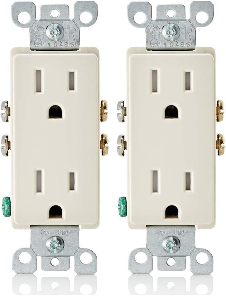Leviton T5325-T 15 Amp 125 Volt, Decora Tamper Resistant, Duplex Receptacle, Straight Blade, Grounding, Light Almond (Pack of 2)