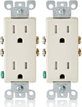 Leviton T5325-T 15 Amp 125 Volt, Decora Tamper Resistant, Duplex Receptacle, Straight Blade, Grounding, Light Almond (Pack of 2)