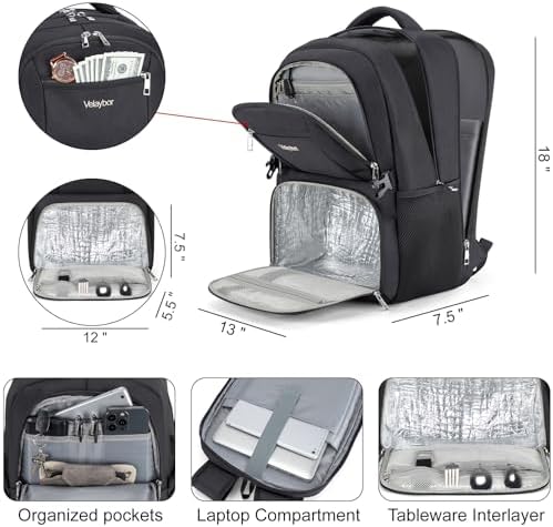 Insulated Lunch Backpack Fit 17" Laptop with Cooler Compartment