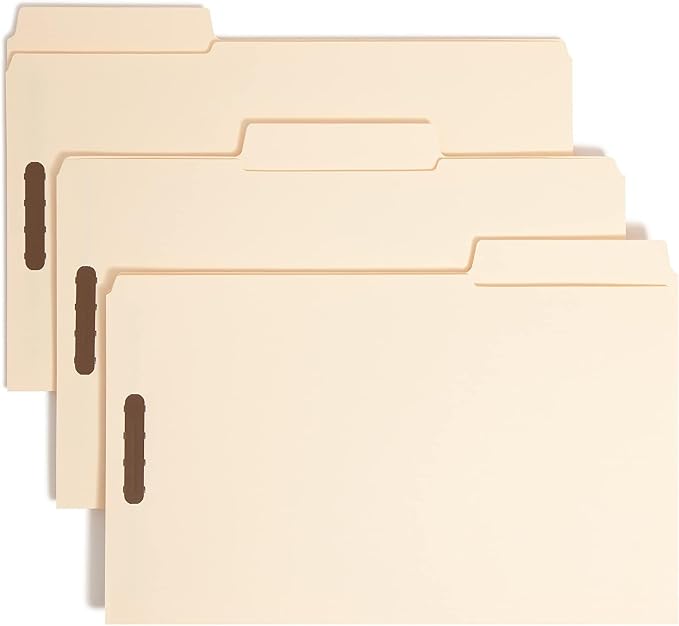 Smead SuperTab® Fastener File Folder, 2 Fasteners, Oversized 1/3-Cut Tab, Guide Height, Legal Size, Manila, 50 Per Box (19535)| (Pack of 5)