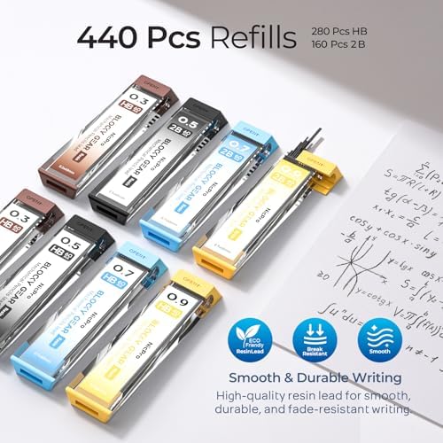 Nicpro 4 Pack Blocky Gear 0.3/0.5/0.7/0.9 mm Metal Mechanical Pencils Set
