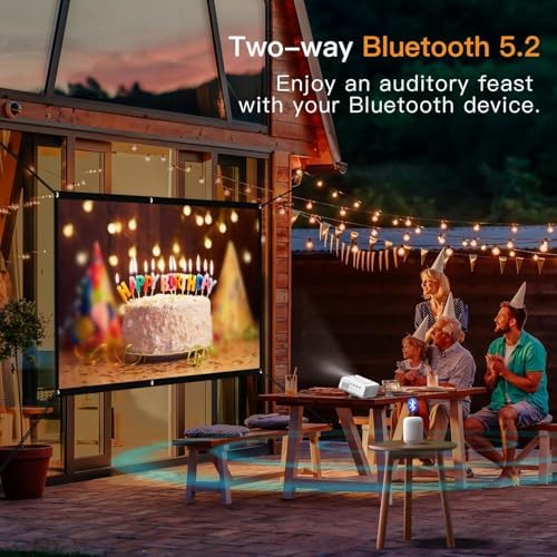 AuKing 2500ANSI 4K Outdoor Projector with WiFi and Bluetooth, 6D/4P Keystone, 50% Zoom, 300" Movie Projector for Laptop/HDMI/USB/TV Box/Android/iOS