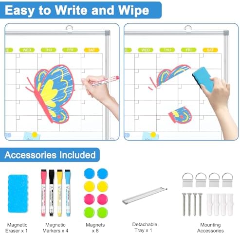 Dry Erase Calendar Whiteboard for Wall, 24" x 18" Monthly White Board