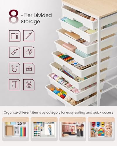 VASAGLE Rolling Cart with Drawers, Craft Organizers and Storage, White