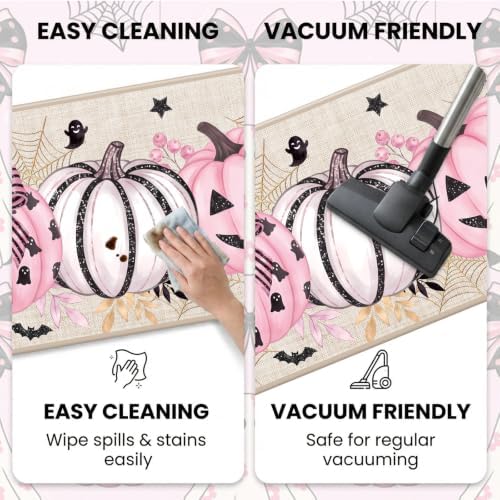 Halloween Kitchen Mats Set of 2, Pink Pumpkin Ghost Kitchen Rugs