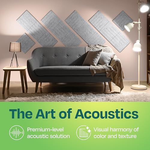 Acoustic Panels 12-Pack Soundproof Wall Panels 12"x12"x0.4" Decorative Sound Dampening for Your Home, Office, Studio, Bedroom & More with Unique LineWave Carving [Light Gray]