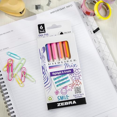 Zebra Pen MILDLINER Mix No Bleed Highlighter, Assorted, Chisel Tip, 6-Pack