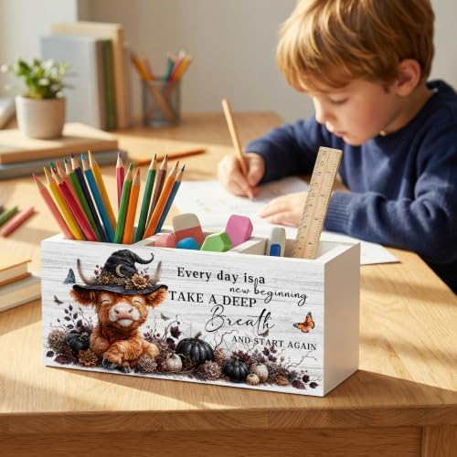Fall Halloween Highland Cow Pencil Pen Holder for Desk Organizer