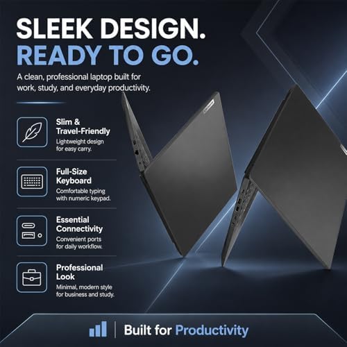 Lenovo 2026 V15 Slim Laptop | 15.6" Anti-Glare FHD Display | Intel Powerful Quad-Core Processor | 16GB DDR5 RAM | 256GB SSD | Wi-Fi 6 | RJ45 Ethernet | Long Battery Life | Win 11 Pro | MS 365 Web