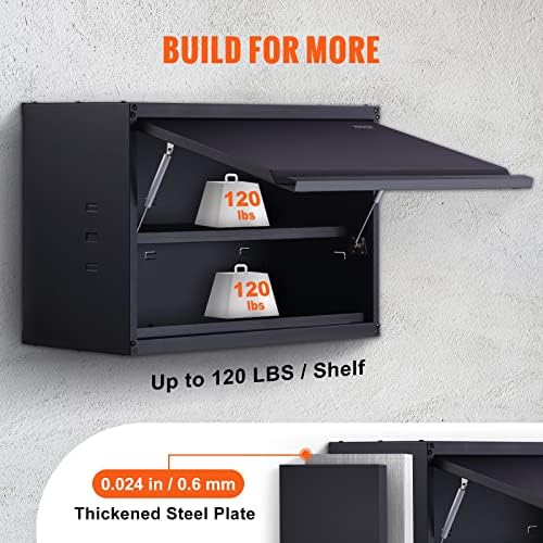 VEVOR Metal Storage Cabinet, 120lbs Load Capacity per Shelf, 20'' Tall Wall-Mounted Powder-Coating Steel Garage Cabinet with Adjustable Shelf, Press to Close & Open Door Perfect for Office Garage Tool