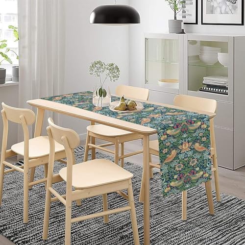 William Morris Floral Table Runner, Vintage Green Flowers Botanical Printed Table Runner for Home Kitchen Dining Table Decoration,13x60 Inch