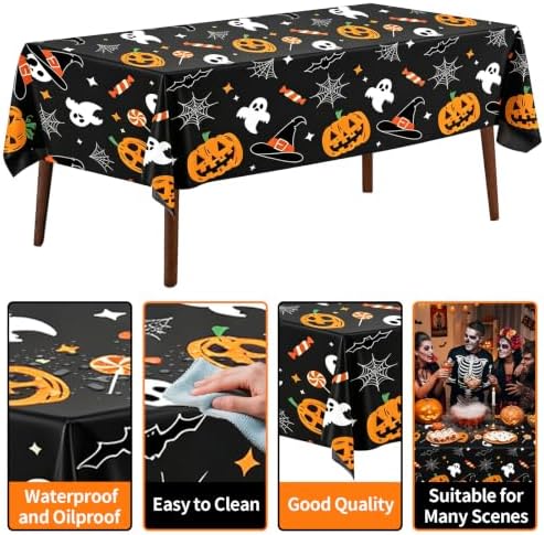 CXPSINC 54 Inch X 100 Feet Plastic Table Cover Roll Disposable Halloween Tablecloth with Slide Cutter Pumpkin Ghost Plistic Table Covers for Halloween Party Decorations((Pumpkin Ghost, 100 Feet)