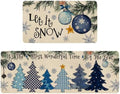 Winter Kitchen Rugs and Mats Set of 2,Let It Snow Blue Christmas Pine Trees Balls Ornament Snowflakes Winter Holiday Sink Mat Non Skid Washable for Home Farmhouse Floor Decor 17"x47"+17"x30"