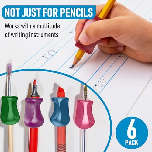 The Pencil Grip Metallic Grippers 6-Pack, Pencil Grips for Kids Handwriting, Ergonomic Pen Holder for Righties & Lefties, Writing Practice for Kids, Toddlers, Adults, Writing Tool with Finger Cushion