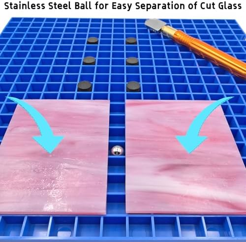 Stained Glass Cutting Mat，12" x 12" Solid Bottom Grid Mat Glass Cutting Tools, Blue, 4 Pack