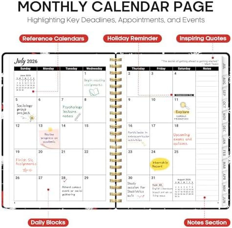 Planner 2026-2027, Jul 2026-Jun 2027 Academic Monthly & Weekly Planner | 6.3" x 8.5" Hardcover Calendar Planner for Women, Spiral Organizer with tabs, School Office Home Supplies, Skate Pup