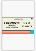 50 Bright White Smooth Card Paper Sheets - 12" X 18" (12X18 Inches) Large|Poster Size - 80# (80 lb/Pound) Cover Weight - Quality Paper for Consistency in Print as a Result of The Smooth Finish