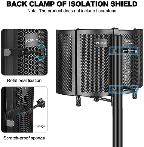 Aokeo Studio Recording Microphone Isolation Shield, Pop Filter.High Density Absorbent Foam is Used to Filter Vocal. Suitable for Blue yeti and Any Condenser Microphone Recording Equipment