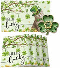 Lucky Cat St. Patrick's Day Placemats Set of 6, Green Spring Shamrocks Tree Heat Resistant Washable Dining Table Mats Spring Holiday Farmhouse Decor for Kitchen&Table Linens Outdoor Indoor
