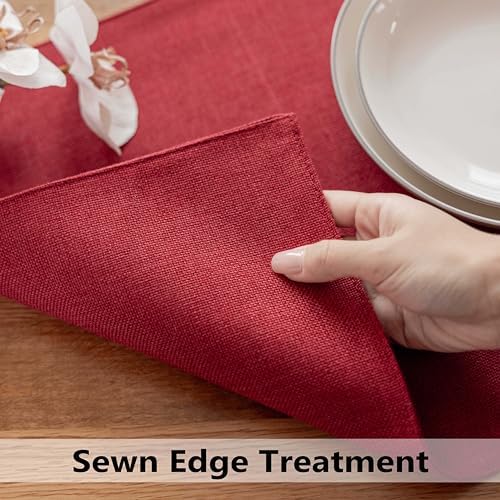 Demetex Red Placemats Set of 8 Fade Resistant Linen Placemats Modern Decorative Table Placemat for Holiday Wedding Birthday, 13x19 inch, Wine Red
