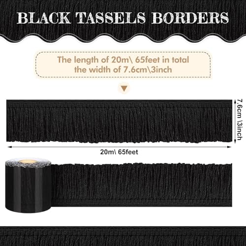 Zonon 65.6 Ft Black Fringe Bulletin Board Border Farmhouse Classroom Decor