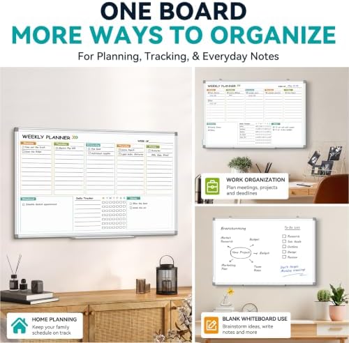 Weekly Dry Erase Calendar Whiteboard with Corkboard, 30" x 20", Silver