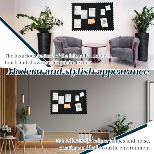 Wave Shaped Large Cork Board for Wall 36" x 24" Black Bulletin Board 6 Pack Felt Wall Tiles Self-Adhesive Removable Soft Wooden Boards for Home Office
