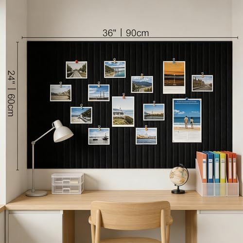 Large Felt Bulletin Board with Self-Adhesive | 6 Pack 36"x24" Cork Board Alternative | Notice Boards with 35 Pushpins, Secure and Easy to Install, Home Office Decor Classroom Decor - Black