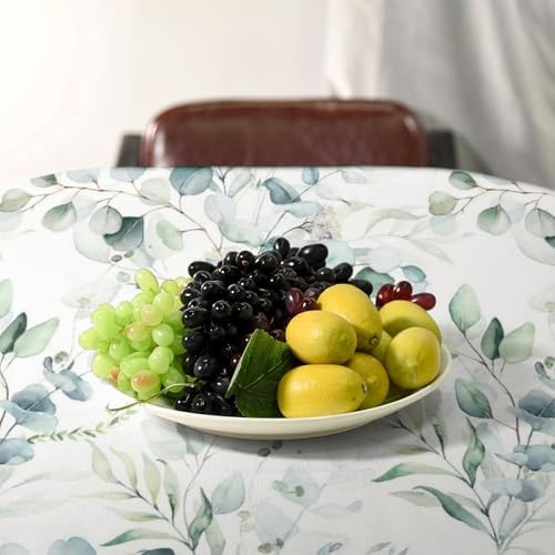 Green Eucalyptus Tablecloth, Watercolor Floral Spring Botanical Plants Herb Sage Print Table Cover for Home Kitchen Dining Table Party Camping Decor 60x110in