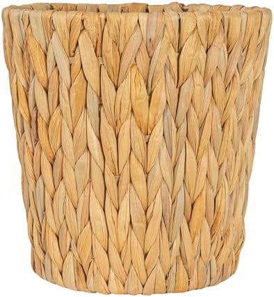 Household Essentials Handwoven Round Water Hyacinth Waste Basket with Plastic Liner, Natural