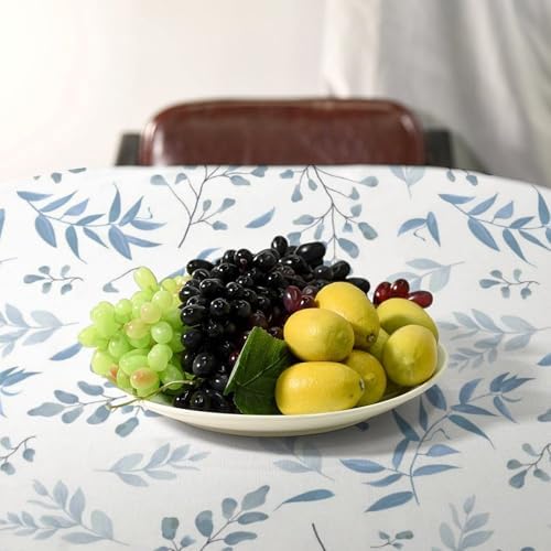 Blue Leaves Tablecloth, Summer Light Blue White Grey Leaves Fern Forest Herbs Plants Print Table Cloth for Indoor Outdoor Dining Table Party Picnic Decor 60x90in