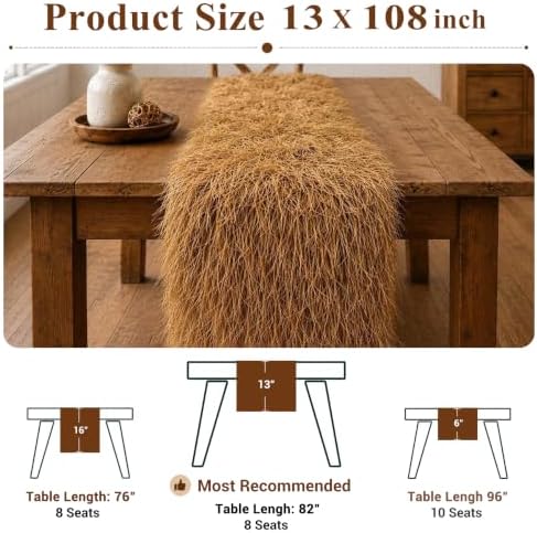 XLX TURF Fake Thatch Hay Table Runner 108 Inch for Western Fall Party Decor
