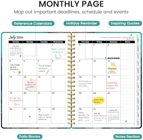 Planner 2026-2027, Jul 2026-Jun 2027 Academic Monthly & Weekly Planner | 6.3" x 8.5" Hardcover Pretty Calendar Planner for Women, Spiral Organizer for School Office Home Supplies, Emerald Shores