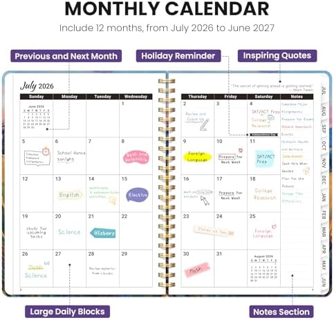 ZOTIA Planner 2026-2027 Jul 2026-Jun 2027 Academic Monthly & Weekly Planner