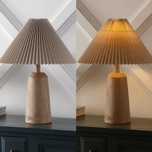 JONATHAN Y Arvid Table Lamp 20.5" Resin Metal Bedside, Beige Wood Finish