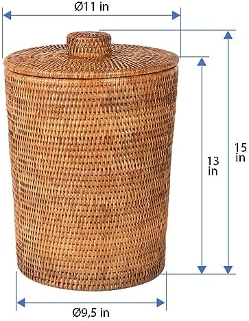 Kouboo La Jolla Rattan Waste Basket with Lid, Large Honey Brown Insert