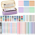 135 Pcs Book Annotation Kit with Pencil Case, 12 Pastel Highlighters, 11 Gel Pens, Fine Marker, 300 Transparent Sticky Notes, 2640 Index Tabs, Bible Study Supplies Kit(Classic,Purple)