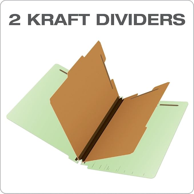 Pendaflex Pressboard End-Tab Classification Folders, Letter Size, 2 Dividers, 2.5" Expansion, Light Green, Straight Cut Tabs, 10/BX (23224)