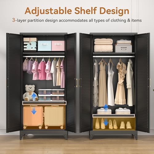 Polup 71" Tall Metal Armoire Wardrobe Closet with 2 Doors