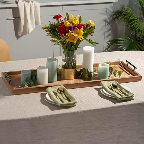 Twine Modern Manor Longboard Cheese Platter with Handles, Rectangular Cheese Board and Home Decor Tray, Dining Table Accessories Acacia Wood Set of 1